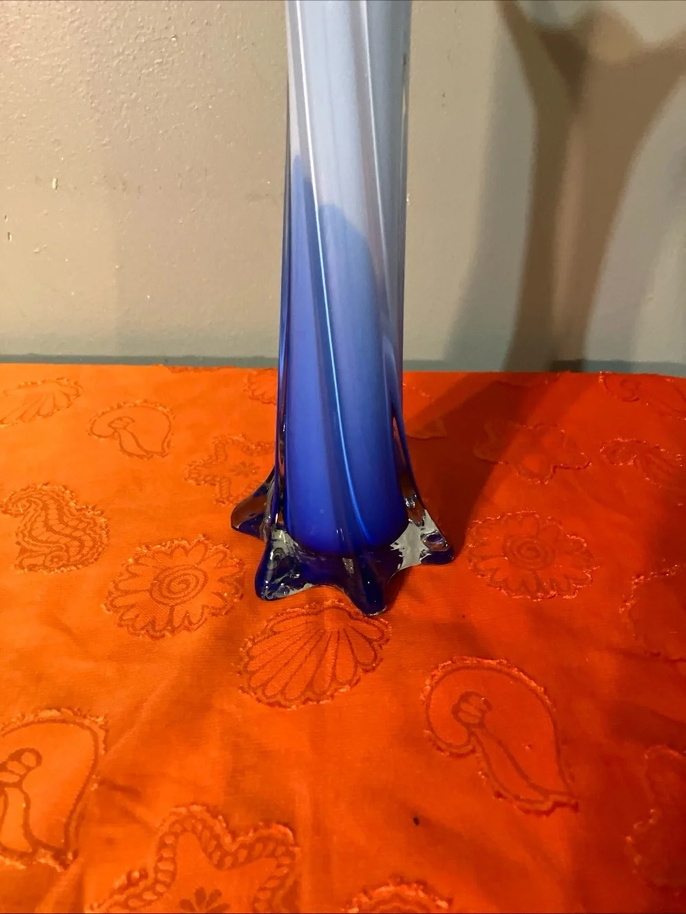 Jack in the Pulpit Cobalt Two Tones of Blue Lily Vase 12” T Art Glass